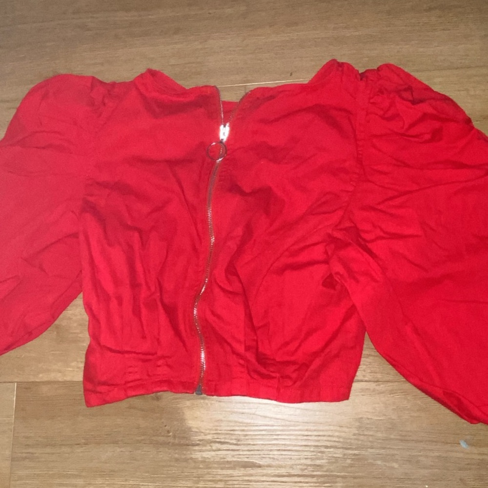 Red Women's Blouse with Puff Sleeves